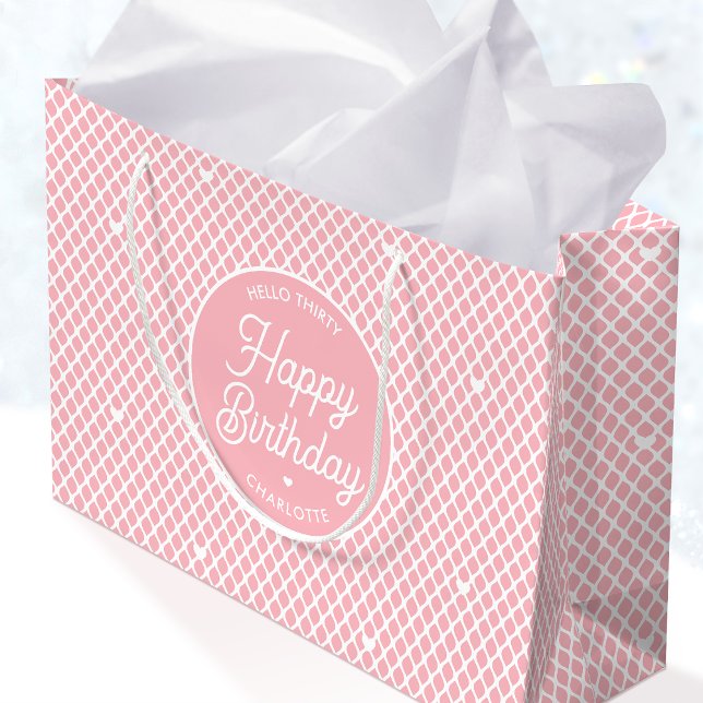 Bolsa De Regalo Grande Cute Happy Birthday Name Any Age Pretty Pink (Subido por el creador)