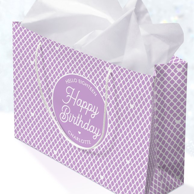 Bolsa De Regalo Grande Cute Happy Birthday Name Any Age Pretty Purple (Subido por el creador)