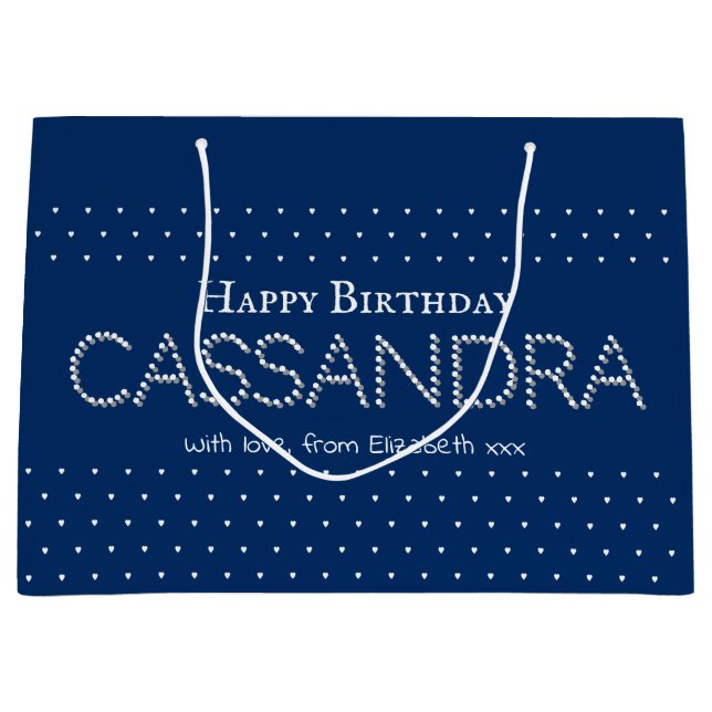 Bolsa De Regalo Grande Cute Hearts Pattern Elegant Navy Blue  (Anverso)