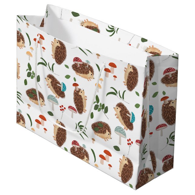 Bolsa De Regalo Grande Cute Hedgehog Mushrooms Woodland Forest Animal (Angulo Anverso)