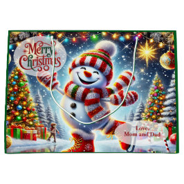 Bolsa De Regalo Grande Cute Ice Skating Snowman Christmas