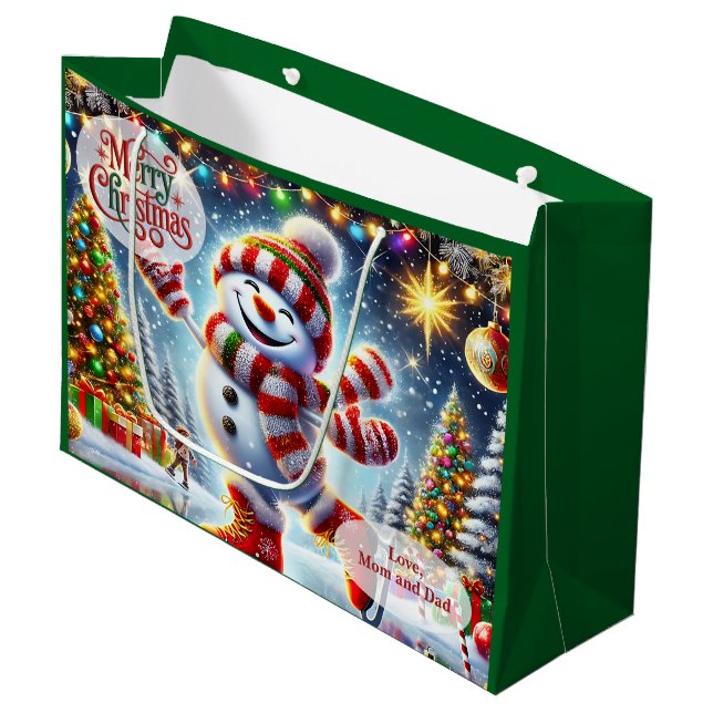 Bolsa De Regalo Grande Cute Ice Skating Snowman Christmas (Angulo Anverso)