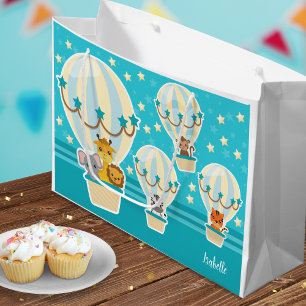 Bolsa De Regalo Grande Cute Jungle Animals Flying in Hot Air Balloons