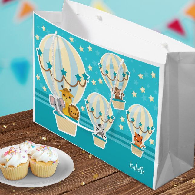 Bolsa De Regalo Grande Cute Jungle Animals Flying in Hot Air Balloons (Subido por el creador)