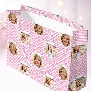 Bolsa De Regalo Grande Cute Love Heart 2 Foto Patrón Rosa Bonito