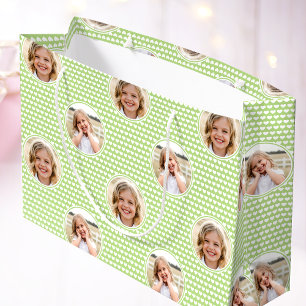 Bolsa De Regalo Grande Cute Love Heart 2 Foto Patrón Verde Bonito