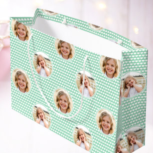 Bolsa De Regalo Grande Cute Love Heart 2 Foto Patrón Verde Menta Bonito