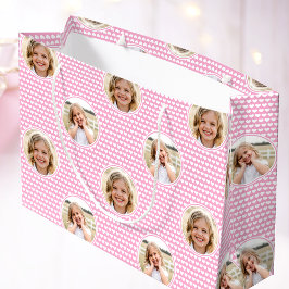 Bolsa De Regalo Grande Cute Love Heart 2 Photo Pretty Pink Pattern