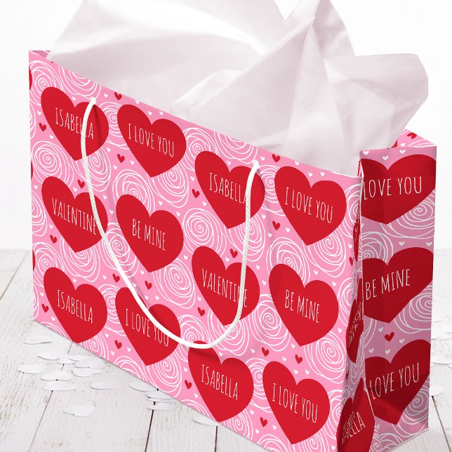 Bolsa De Regalo Grande Cute Love Heart Custom Text Modern Valentine's Day (Subido por el creador)