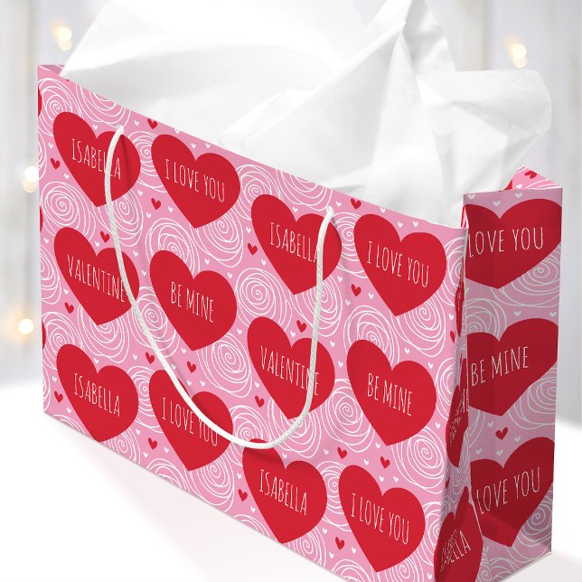 Bolsa De Regalo Grande Cute Love Heart Custom Text Modern Valentine's Day (Subido por el creador)