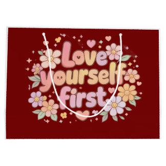 Bolsa De Regalo Grande Cute Love Yourself Floral Quote Design | Gift Bag