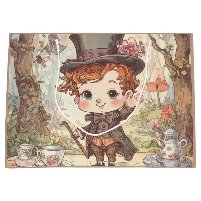 Bolsa De Regalo Grande Cute Mad Hatter Whimsical Wonderland Woodland Art (Anverso)