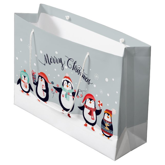Bolsa De Regalo Grande Cute Merry Penguins (Angulo Anverso)