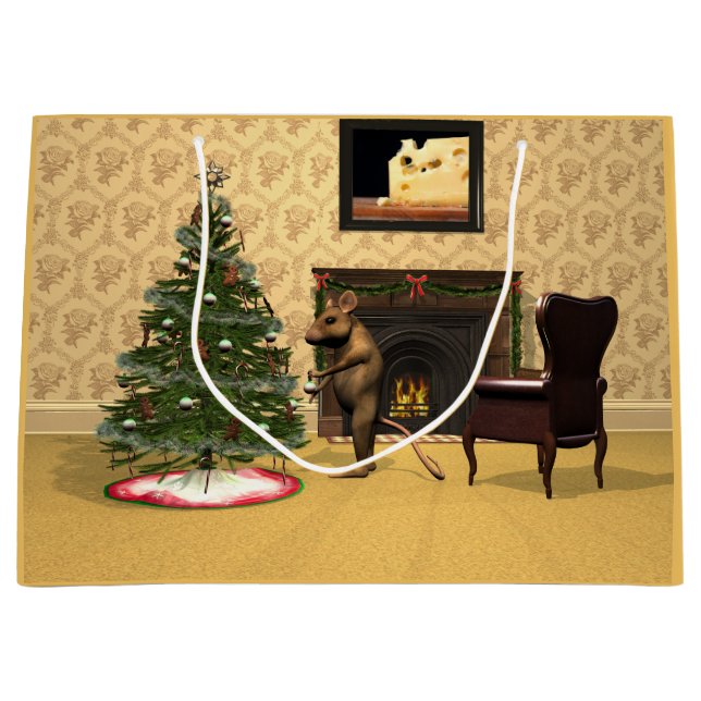 Bolsa De Regalo Grande Cute Mouse Decorating a Christmas Tree (Anverso)