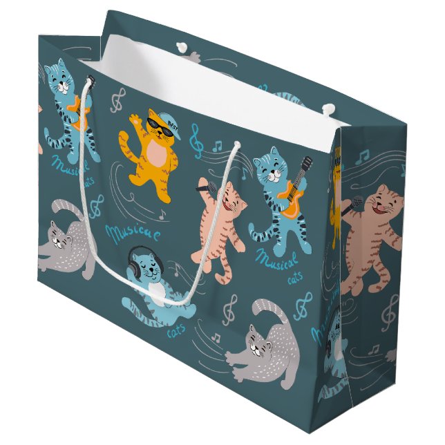 Bolsa De Regalo Grande Cute Musical Cats Patrón Niños Cumpleaños (Angulo Anverso)