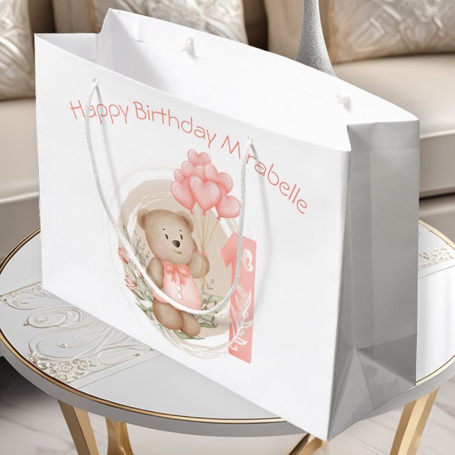 Bolsa De Regalo Grande Cute Nombre Personalizado Primer cumpleaños Chica  (Cute Personalized Name 1st Birthday Girl Gift Bag)