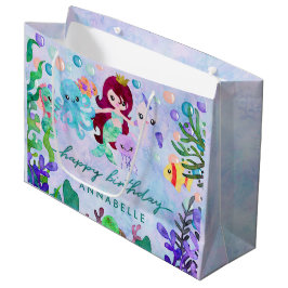 Bolsa De Regalo Grande Cute Ocean Animals Tema de la sirena Feliz cumplea