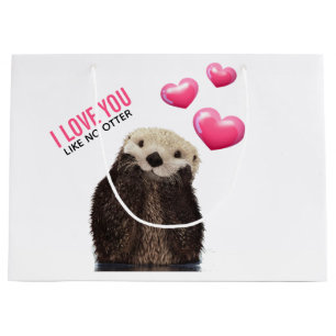 Bolsa De Regalo Grande Cute Otter con los corazones rosados te quieren pi