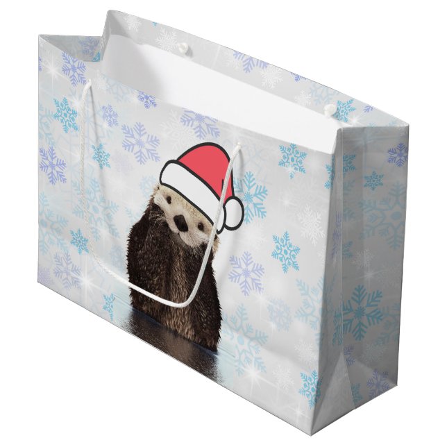 Bolsa De Regalo Grande Cute Otter llevando un Navidad de Santa Hat (Angulo Anverso)