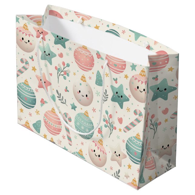 Bolsa De Regalo Grande Cute Pastel Christmas Pattern Ornaments and Stars (Angulo reverso)
