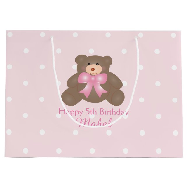 Bolsa De Regalo Grande Cute Pastel Cinta Rosa Teddy Bear Chica Cumpleaños (Anverso)