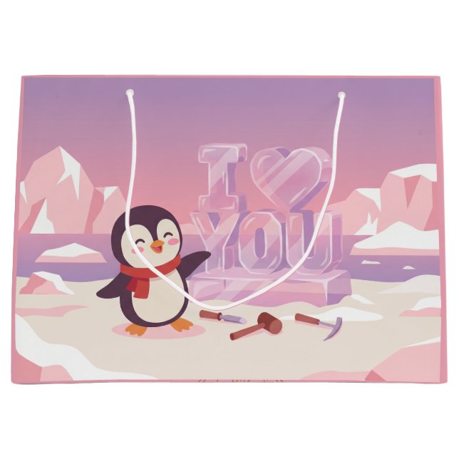 Bolsa De Regalo Grande Cute Penguin I Love You Valentine Gift Bag (Anverso)