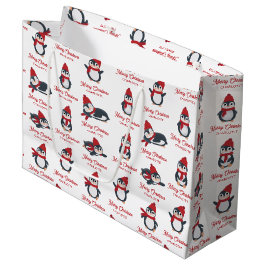 Bolsa De Regalo Grande Cute pingüinos invierno Feliz Navidad nombre perso