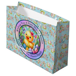 Bolsa De Regalo Grande Cute Pollito de Pascua, Flores y Huevos Coloridos