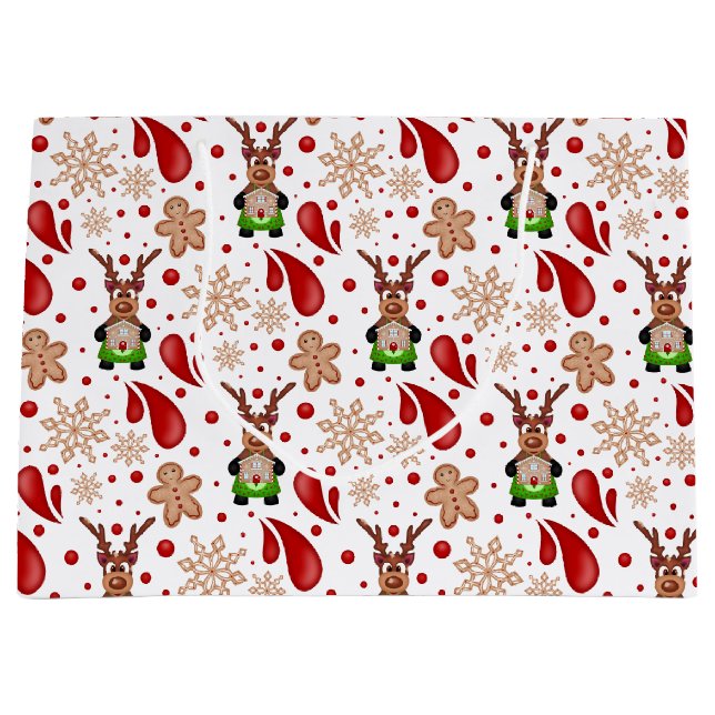 Bolsa De Regalo Grande Cute Red Kids Christmas Reindeer (Anverso)