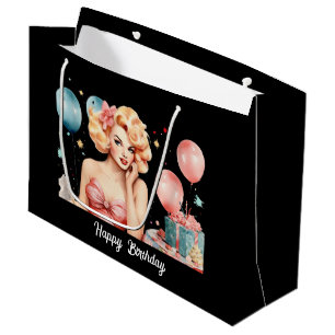 Bolsa De Regalo Grande Cute retro lady Happy Birthday personalizable