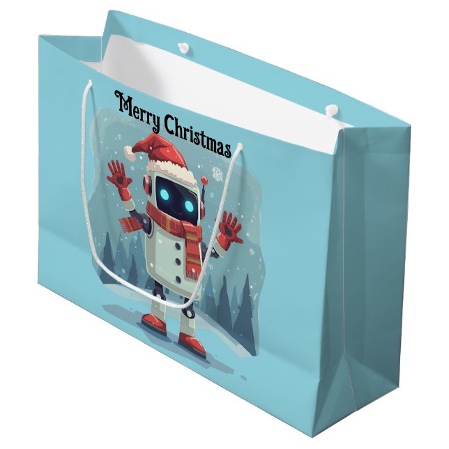 Bolsa De Regalo Grande cute robot Christmas holiday tech Gift Bag (Angulo Anverso)
