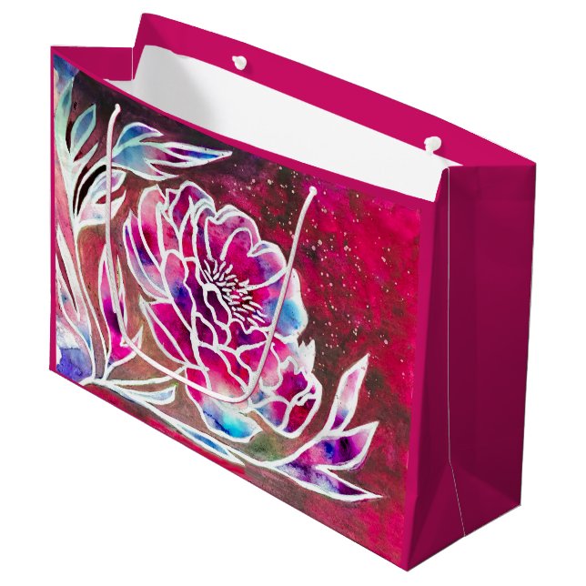 Bolsa De Regalo Grande Cute rosa Dahlia Girly Bonito Floral acuarela (Angulo Anverso)