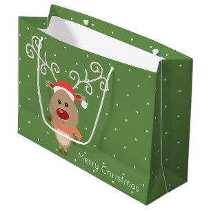 Bolsa De Regalo Grande Cute Rudolph, el personalizado de renos de nariz r