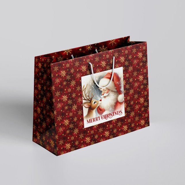 Bolsa De Regalo Grande Cute Santa and Rudolph Cozy Christmas Gift Bag (Cute Santa and Rudolph Cozy Christmas Gift Bag)