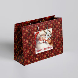 Bolsa De Regalo Grande Cute Santa and Rudolph Kids Christmas Gift Bags