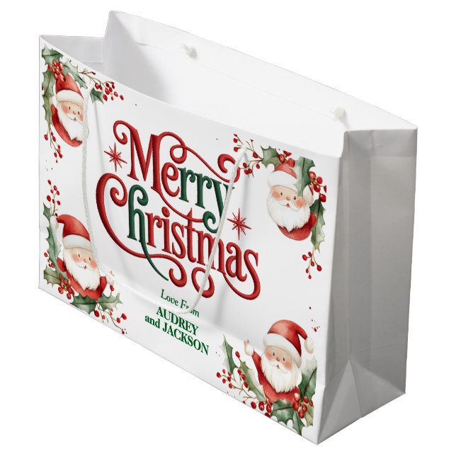 Bolsa De Regalo Grande Cute Santa Claus Feliz Navidad (Angulo Anverso)