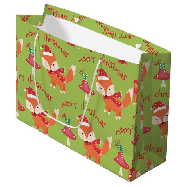 Bolsa De Regalo Grande Cute Santa Fox Feliz Navidad (Angulo Anverso)