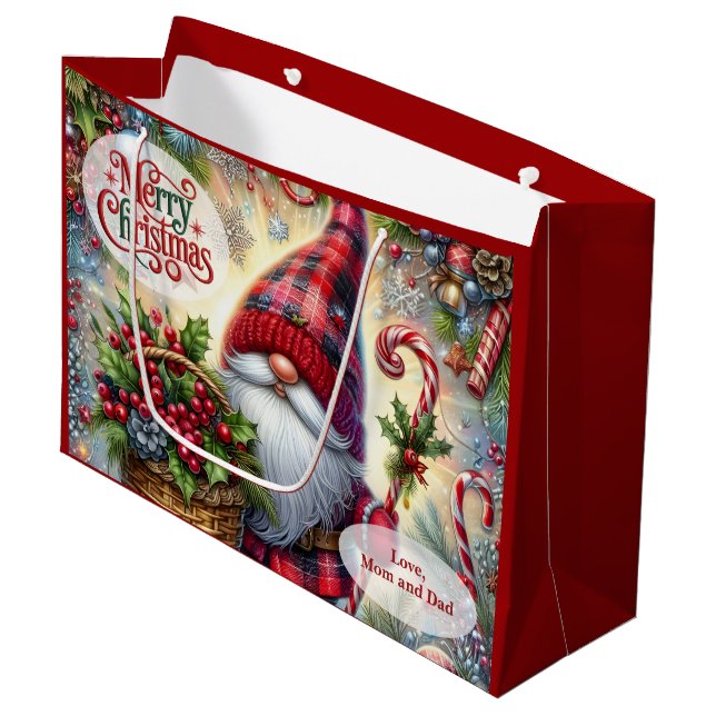 Bolsa De Regalo Grande Cute Santa Gnome Christmas (Angulo Anverso)