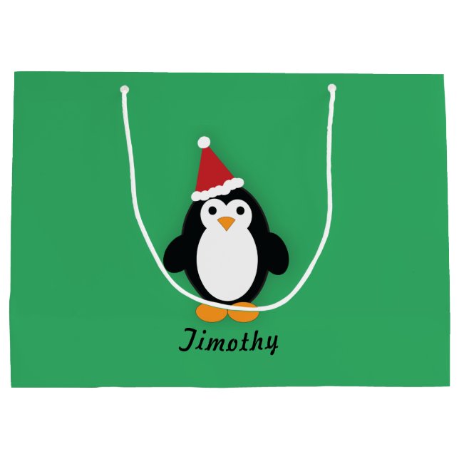 Bolsa De Regalo Grande Cute Santa Penguin (Reverso)