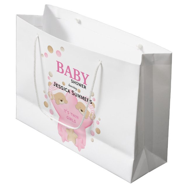 Bolsa De Regalo Grande Cute Sleeping Teddy Bear Twin Baby Girls Shower La (Angulo Anverso)