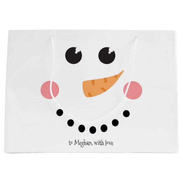Bolsa De Regalo Grande Cute Snowman Face con nombre personalizado (Anverso)