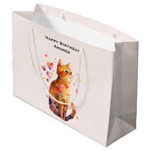 Bolsa De Regalo Grande Cute Tabby Cat con corazones Cumpleaños