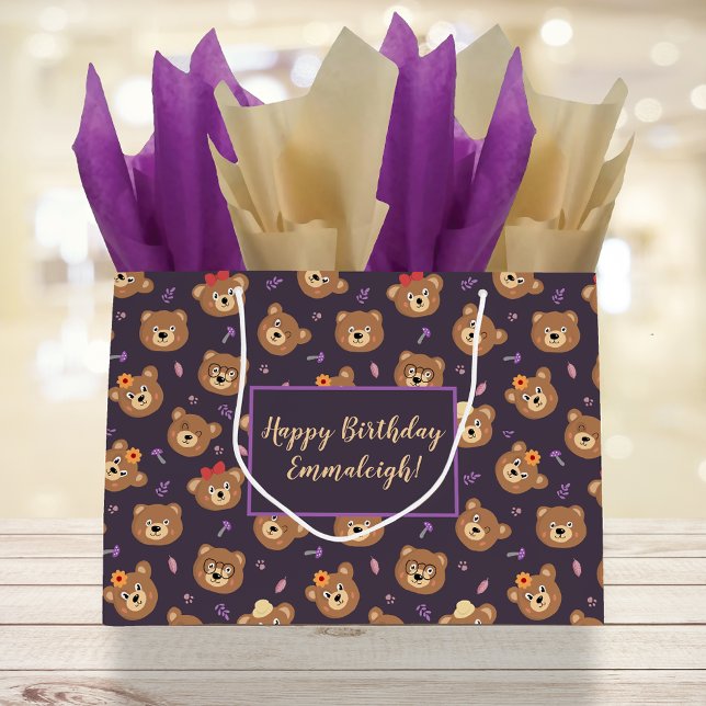 Bolsa De Regalo Grande Cute Teddy Bear Face | Personalizado morado (Subido por el creador)