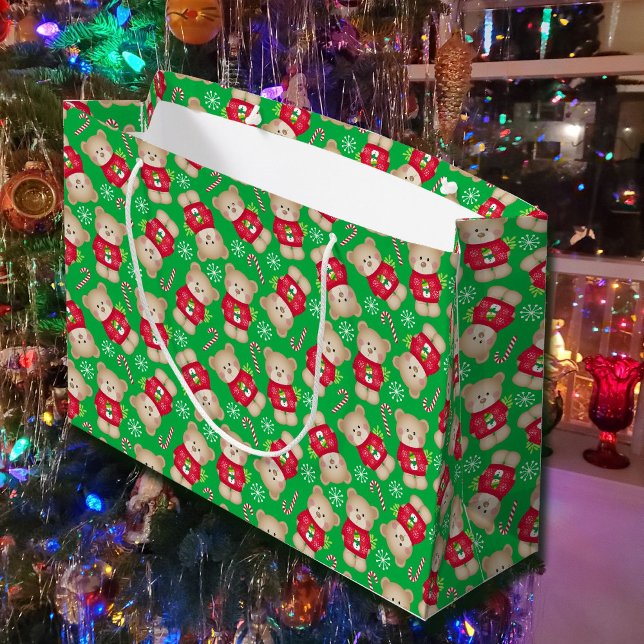 Bolsa De Regalo Grande Cute Teddy Bears Candy Canes Red Green Navidades (Subido por el creador)