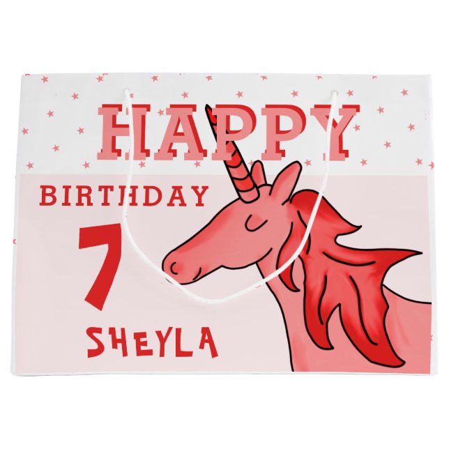 Bolsa De Regalo Grande Cute unicornio estrellas feliz cumpleaños de Chica (Anverso)