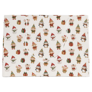 Bolsa De Regalo Grande Cute Watercolor Christmas Pattern - Elves Penguins