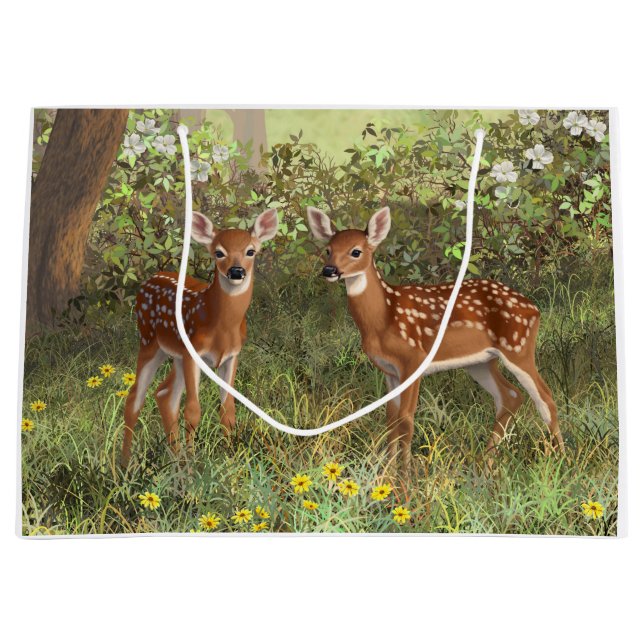 Bolsa De Regalo Grande Cute Whitetail Deer Twin Fawns (Anverso)