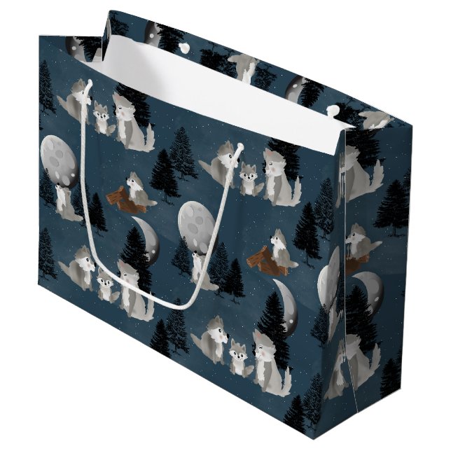 Bolsa De Regalo Grande Cute Wolf Pack Woodland Night Sky Moon (Angulo Anverso)