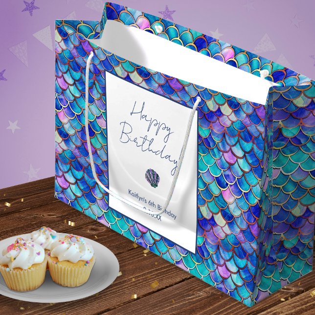 Bolsa De Regalo Grande Cuto patrón de escalas de sirenas niñas cumpleaños (Subido por el creador)