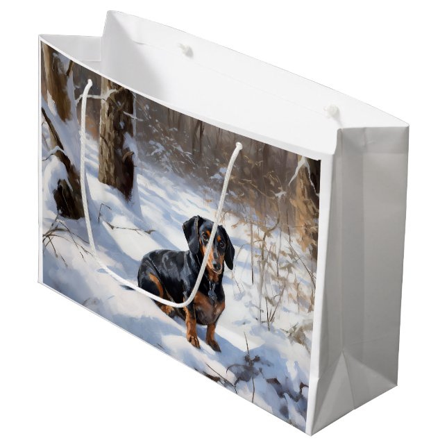 Bolsa De Regalo Grande Dachshund deja que nieve Navidades (Angulo Anverso)